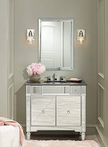 Possini Euro Design Metzeo Rectangular Vanity Decorative Wall Accent Mirror Modern Chrome Silver Metal Frame Glass Beveled 22" Wide Decor For Bathroom Bedroom Living Room Home Office Entryway #TOP5