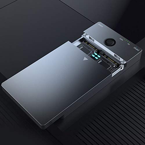 Rocketek USB Type C 10G to NVME Dual-Bay NVME Docking Station, Dual Bay M.2 NVMe SSD Enclosure for M Key & B+M Key NVMe PCIe 2230 2242 2260 2280 SSDs, NVMe Hard Drive Reader, Tool-Free