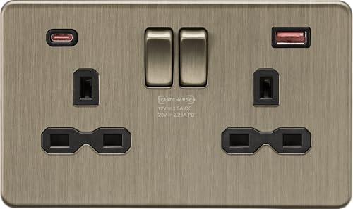 Knightsbridge 13A 2G DP Switched Socket with Dual USB A+C 20V DC 2.25A (Max. 45W) - Antique Brass