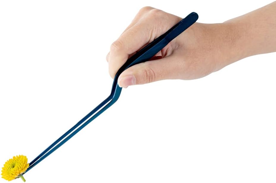 Restaurantware Perfect Point 7.9 Inch Food Tweezers 1 Offset Kitchen Tweezers - Serrated Tips For Precision For Garnishing Plating Or Decorating Blue Stainless Steel Offset Tweezers Durable