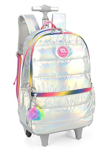 Kit Mochila Rodinha Feminina Pompom Up4You Ref.51619 (PRATA)