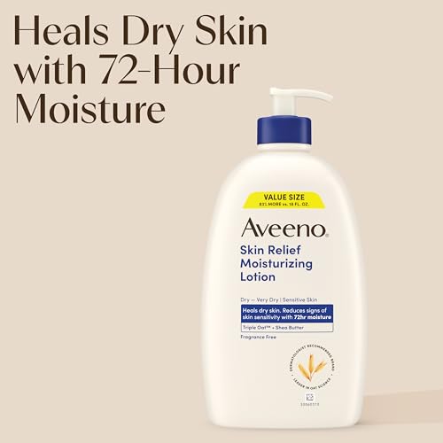 Aveeno Skin Relief Moisturizing Lotion Heals Very Dry, Sensitive Skin, Fast-Absorbing Body Lotion with Triple Oat & Shea Butter, Fragrance Free, Non-Comedogenic, Value Size, 33 fl. oz - Image 4