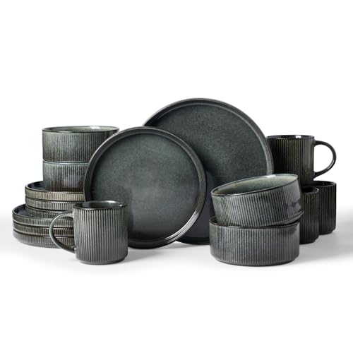 Famiware Star Dinnerware Sets with Mugs, Ceramic Plates and Bowls Set for 4