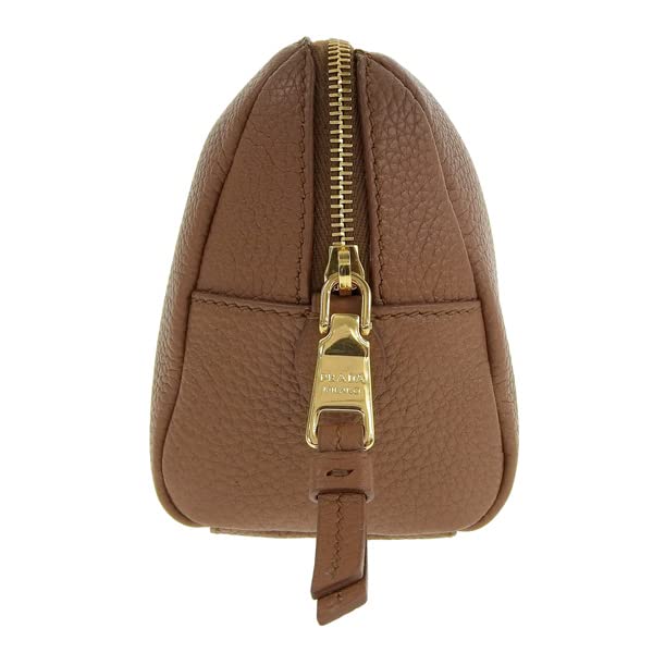 Prada Vitello Daino Cannella Brown Leather Cosmetic Pouch Clutch Bag Wallet 1ND0043