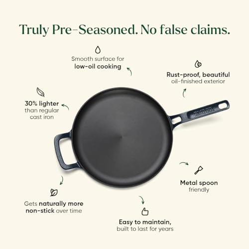 Image of Ember Cookware Pre-Seasoned Cast Iron Tawa for Dosa & Roti 27 cm | 10-Year Warranty | 30% Lighter, Non Stick Induction Cookware | Non Stick Dosa Tawa | Heavy Duty Cookware | Blue