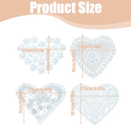 DOKRIN Adornos de encaje de costura,8 piezas de flores bordadas solubles en agua, accesorios de ropa en forma de corazón, flores, bolsos de cuero, accesorios de ropa, decoraciones