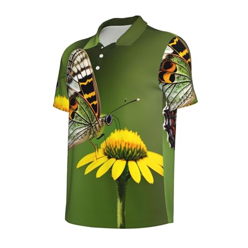 Polo à manches courtes pour homme léger imprimé papillon décontracté