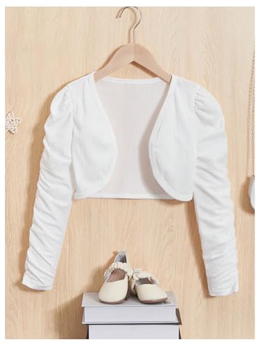 Floerns Girl's Ruched Sleeve Cropped Light Cardigan Open Front Elegant Bolero Shrug3