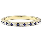 Round Cut Blue Sapphire & White Diamond Halfway Wedding Band For Women, 14K White Gold Plated Silver Anniversary Band, Half Eternity Ring