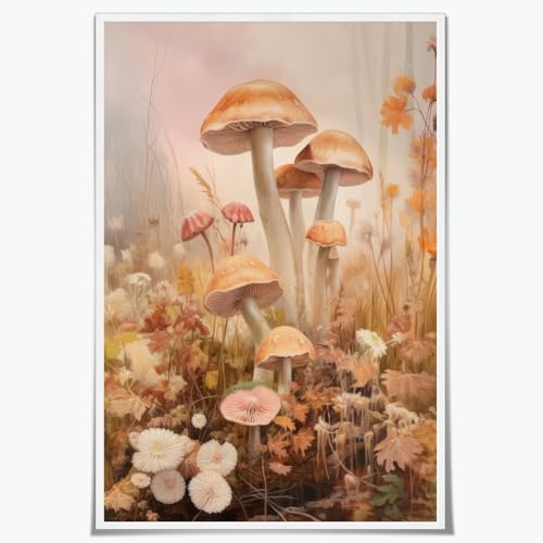 WLZWD Vintage Mushroom Canvas Wall Art Cottagecore Prints Mushroom Forest