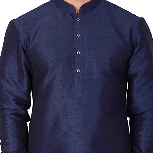 Image of Vastramay Men's Gold Curved Shape Pathani Style Silk Cotton Kurta - Mid-Length with Buttoned Cuff, Soft & Comfortable Ethnic Wear