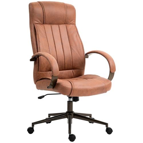 Vinsetto Silla de Oficina Silla de Ordenador Giratoria con Altura Regulable Reposacabezas y Respaldo Acolchado para Estudio Dormitorio 61,5x52,5x118-126 cm Marrón