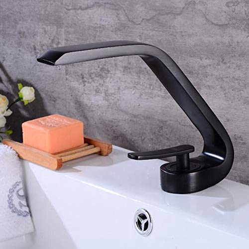 Mitigeur de lavabo noir à cartouche céramique anti-fuite avec écoulement cascade