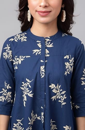 Image of Janasya Women's Pure Cotton Floral Printed Flared Tunic