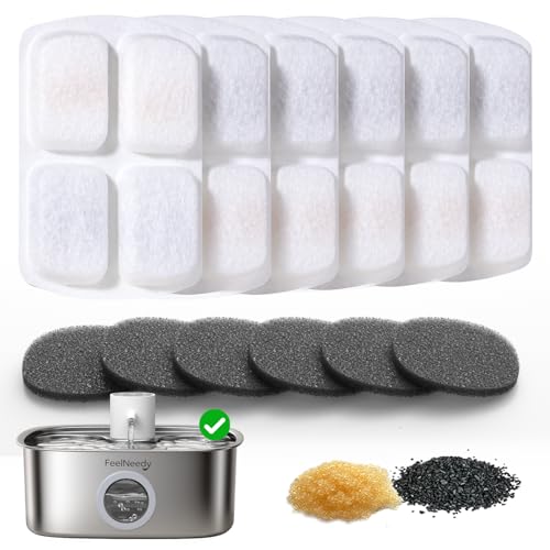Image of 6 Pack Cordless Dog Water Replacement Filters & 6 Packs Pump Filters Sponges Compatible with Battery Operated Stainless Steel 8L Dog Water Fountain (FN-W18)