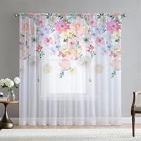 Surwin Tende per Interni, Tende a Vetro con Occhielli, Stile Nordico 2 Pezzi Tende Camera da Letto, Tende Voile Semi Trasparenti, per Camera da Letto, Cucina, Soggiorno (W132xH160cm,Fiore Blu