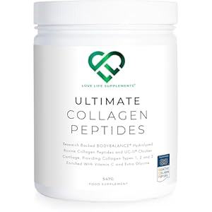 Ultimate Collagen Peptides by LLS – Hydrolysed Bovine Collagen Powder Types 1, 2 & 3 + Vitamin C & Glycine – Joint, Ligament, Tendon Strength & Muscle Building – Unflavoured, 547g, 30 x 18g Servings