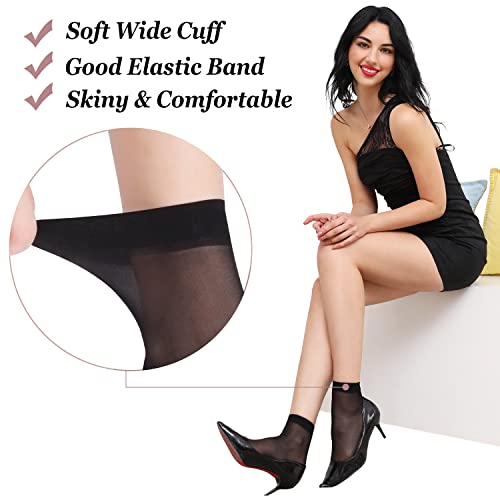 9 Pairs Ankle Sheer Socks for Women 20 Denier Nylon Socks Ladies Black Nude One Size3