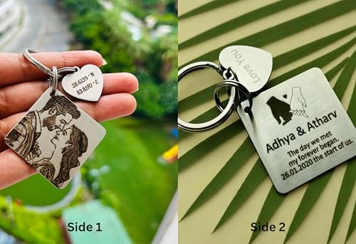 Image of Personalized Engraved Photo Keychain - Custom Stainless Steel Keyring | Unique Gift for Birthday, Anniversary, Wedding, Valentine's Day | For Dad, Mom, Couple, Him, Her