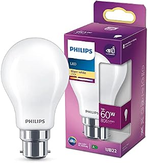 Philips LED Premium Classic Frosted A-Shape A60 Light Bulb [B22 Bayonet Cap] 7W - 60W Equivalent, Warm White (2700K)