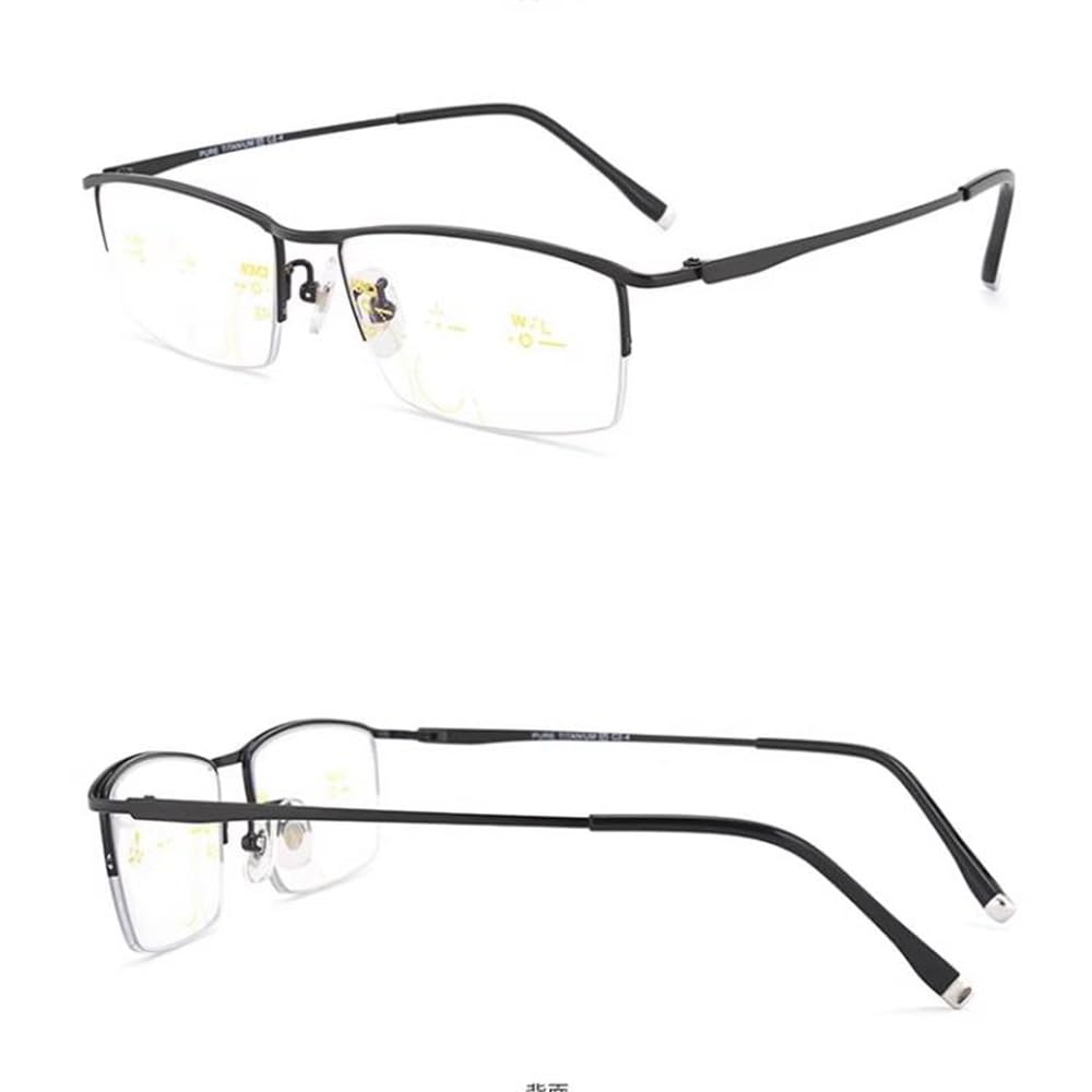 Gafas de Lectura Progresivas Multienfoque Fotocromáticas lectores de Sol Rectangulares Medio Marco Gafas de computadora HD(Negro,+2.5)(+1.5)