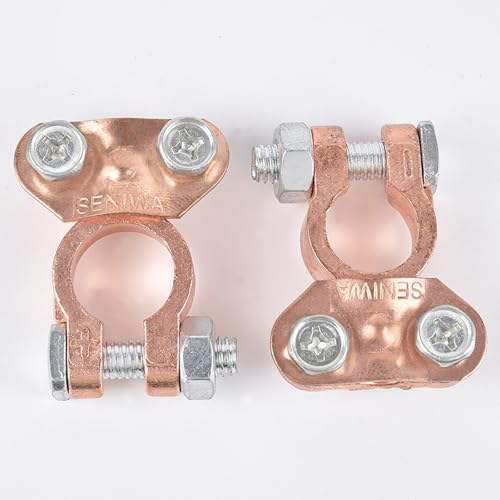 2 Paar Batterie Polklemmen, Batterieklemmen Massiv, Autobatterie + Plus - Minus Batterie Pole Klemme, Kupfer Steckverbinder Positiv & Negativ für Auto Boot Wohnmobil Caravan und Batterien