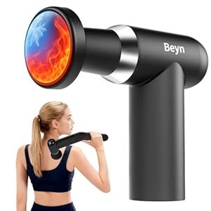 Beyn Hot & Cold Therapy Massage Gun with Detachable Long Handle – Deep Tissue Percussion Massager for Back Pain Relief, 6 Speeds & 6 Heads, LCD Display, USB-C Rechargeable, Quiet Muscle Massager