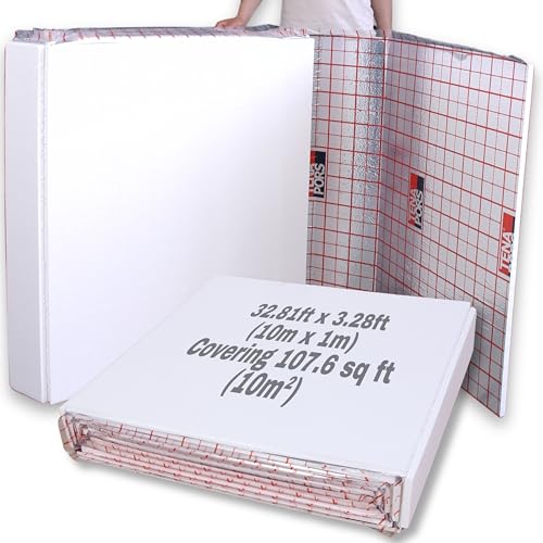 Heated Floor Insulation Boards – One Piece 107.6 ft² (10 m²) Pack | 0.79 (20mm) Thermal EPS Panels with Reflective Metallised Foil and Grid Marking for Precise Underfloor Heating Pipe Layout