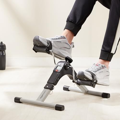 Image of Amazon Basics Mini Bike Digital Pedal Exerciser | Mini Cycle for Home Workout I Heavy Material with Fixing Strap, Adjustable Resistance & LCD Display | Versatile Workout Equipment | Black and Grey