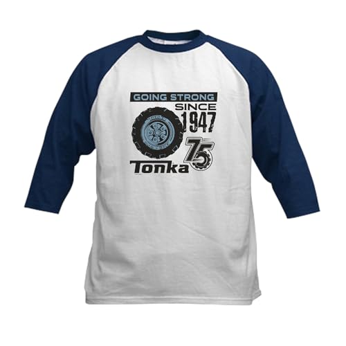 CafePress Tonka 75Th Going Strong Baseball Jersey Kids Cotton Baseball Jersey, 3/4 Raglan Sleeve Shirt Navy/White