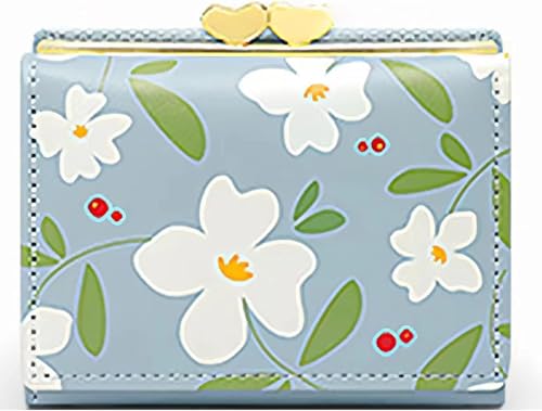 Real Leather Coin Purse for Women Cut Small Wallet with Coin Pocket and Card Holder ID Window for Girls (Blue)