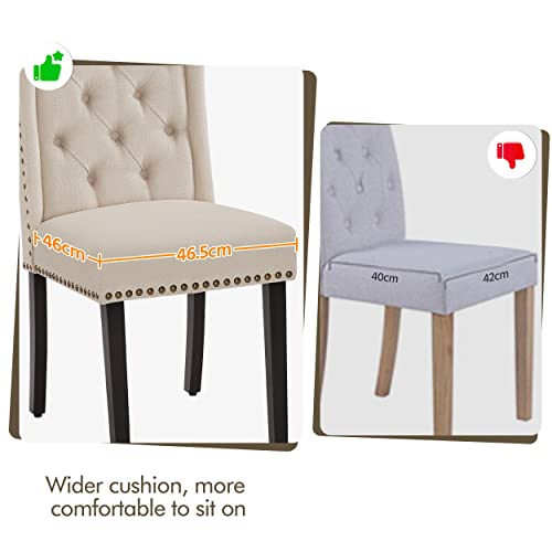 Yaheetech Upholstered Button Tufted Dining Room Chairs Set of 2 Kitchen Chairs with Nailhead Trims and Solid Legs for Home, Restaurant, Beige - Image 6