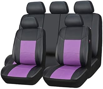 CAR PASS Skyline Premium Leather Seat Covers, Waterproof PU Car Seat Covers Full Set for Cute Women Girly, Universal Fit for Cars,SUV,Vehicles,Sedans,Trucks, Airbag Compatible (Black and Purple)