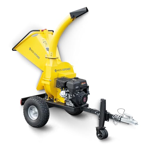 BAMATO Benzin-Holzhäcksler HACK-150POWER mit E-Start | 9,0kW Leistung &420ccm | 360° drehbarer Auswurfschacht | Revesierstarter & E-Start | Gartenhäcksler Holz-Häcksler Garten-Häcksler