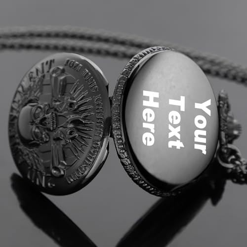 Image of Tiong Vintage Pocket Watch Engraved Cowboy Skull Wolf 3D Pattern Arabic Numerals Quartz Pocket Watch with Chain Best Gifts