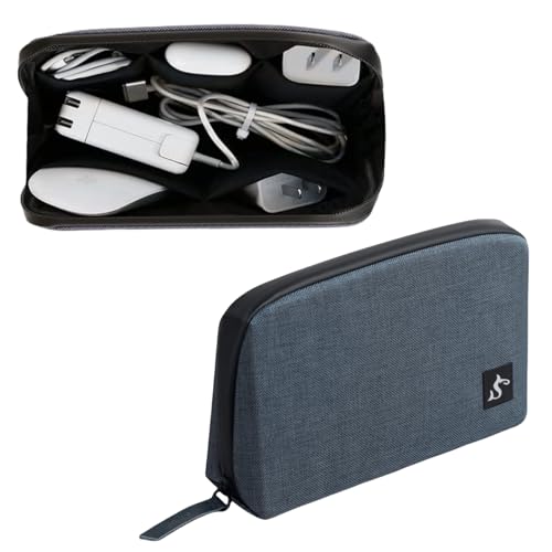 Electronic Organizer Travel Bag – Water-resistant Cable Bag for Cord, Charger, Hard Disk, Power Bank – Small Tech Storage for Travel, Backpack, Business Trip, Airplane (Blue)