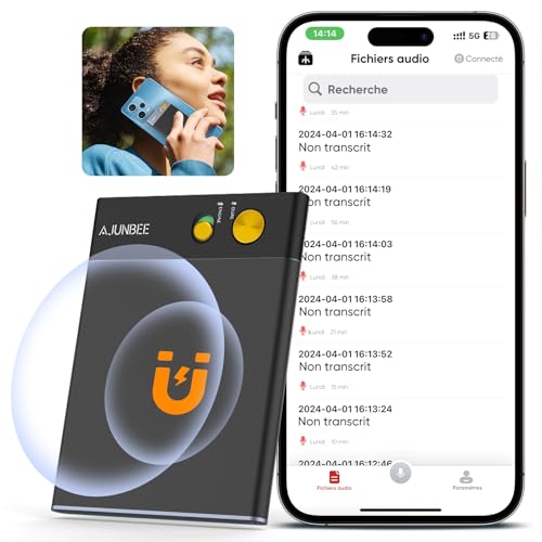 Dittafono Registratore Vocale Note AI con Trascrizione e Riepilogo di GPT-4o Controllo APP Supporta 68 Lingue Digitale Audio per Corsi Riunioni Chiamate 64 GB