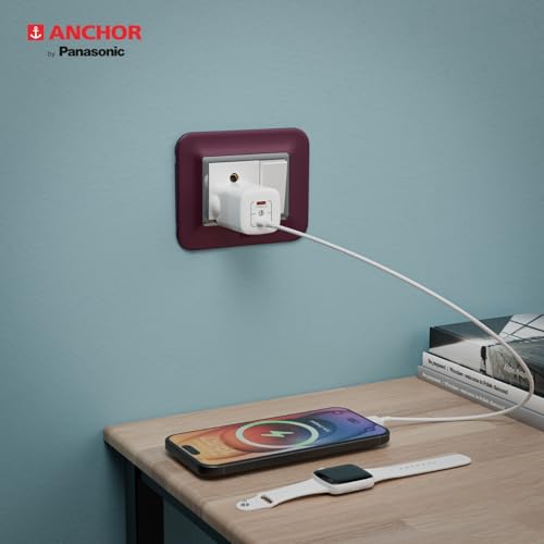Image of Anchor by Panasonic Type C Dual Port 45W GaN Fast Wall Charger, Compact Travel Adapter with Short Circuit Protection, High Speed Charging for Samsung, iPhone, Headphone, Camera