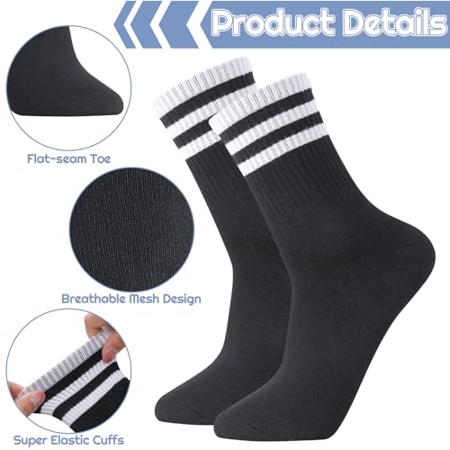 6 Paare Socken Damen Herren Sportsocken 39-43 Streifen Tennissocken Lange Baumwollsocken Unisex Crew Socken für Damen Herren