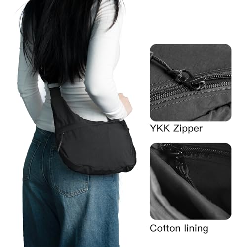 Small Nylon Crossbody Bag,Lightweight Sling Crescent Bag with Adjustable Strap,YKK Zippers,Women Hobo Shoulder Purse2