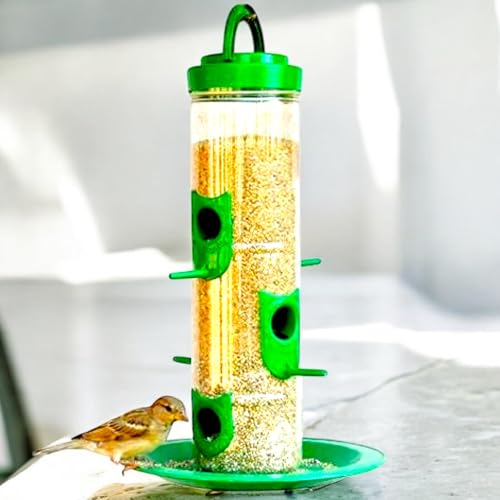 Image of Large Bird Feeder I Hanging Bird Feeder for Balcony I Outdoor Bird Food Feeder I 900 Capacity I Premium Hard Plastic Weatherproof, Attracting for Wild Birds (Green, Pack of 2 Pcs)