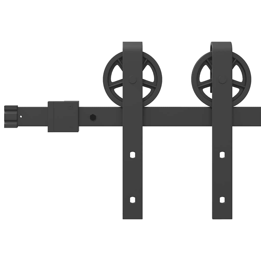 Juego de herrajes para puerta corredera de 183 cm de acero con recubrimiento en polvo negro con tope de puerta y guía de suelo para puerta de habitación, montaje, seguridad y deslizamiento silencioso