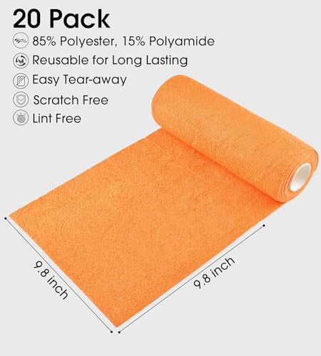 Image of Microfiber Cleaning Cloth roll Reusable Washable 20 Pack for Kitchen Surfaces Car, Home, Garage or Shop Cleaning Tear Away Microfiber Towels (2, Orange)