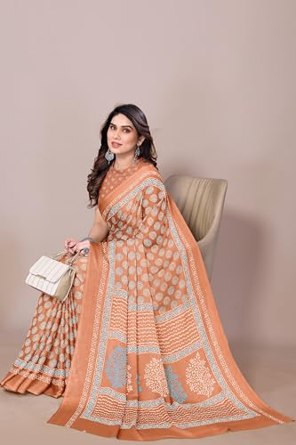 Image of MIRCHI FASHION Saree for Woman | Chiffon Block Printed Lightweight Daily Wear Sarees with Blouse