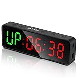 SLEVIO Portable Gym Workout Timer, Fitness Clock with The Rubber Case and Built-in Magnetic Spine, Large LED Digital Anti Vertigo Display, for Home Garage Schools (Black)