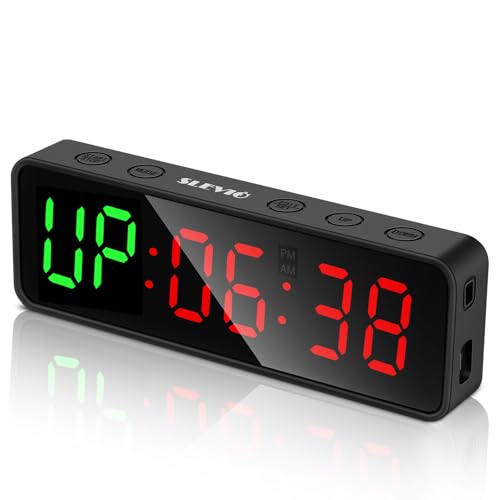 SLEVIO Portable Gym Workout Timer, Fitness Clock with The Rubber Case and Built-in Magnetic Spine, Large LED Digital Anti Vertigo Display, for Home Garage Schools (Black) by SLEVIO - Used condition - US$40.87