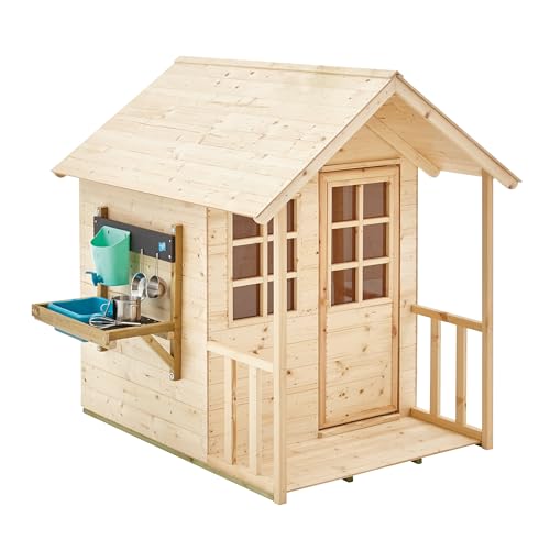 TP Toys Maisonnette Chalet Prairie en Bois avec Cuisine Extérieure et Ustensiles – Cabane Enfant...