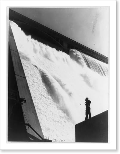 Miniatura 2 de Historic Framed Print, Columbia Basin Proj., Grand Coulee Dam. A workman inspecting the Grand Coulee Dam from the partially-complete training wall