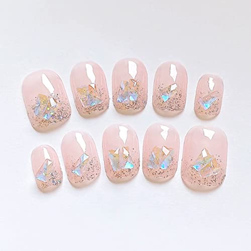Hkanlre Shiny Press On Nails Medium Rhinetones Square Fake Nails Tips Acrylic Full Cover Nude False Nails For Women And Girls 24Pcs #TOP1