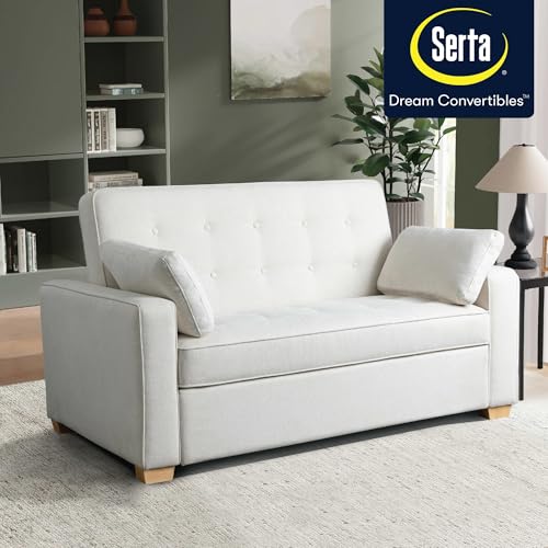 Image of Serta Ainsley 66.5 inch Convertible Sleeper Loveseat, Full Size, Dreamcoil Comfort, Soft Woven Fabric, Oyster